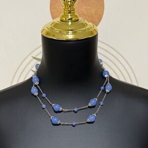 Brooks Brothers Blue Tinted Jade Stone and Silver Necklace